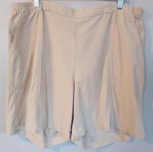Women's 1x neutral beige knee-length pull-on cotton shorts w/ elastic waistband